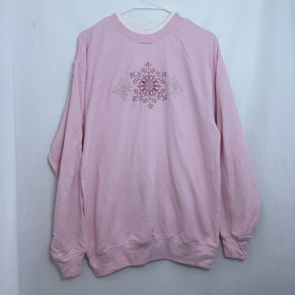Vintage Women's M&C Sportswear Pink Snowflake Winter Christmas Sweatshirt Size M